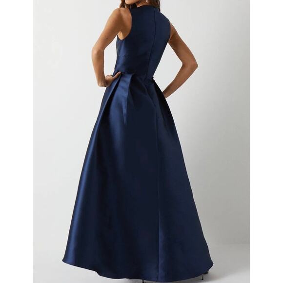 Alfred Sung Women Navy Sleeveless Satin Gown - Picture 2 of 7